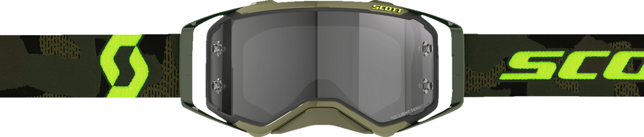 SCOTT PROSPECT GOGGLES KHAKI GREEN/NEON YELLOW - LIGHT SENSITIVE GREY WORKS