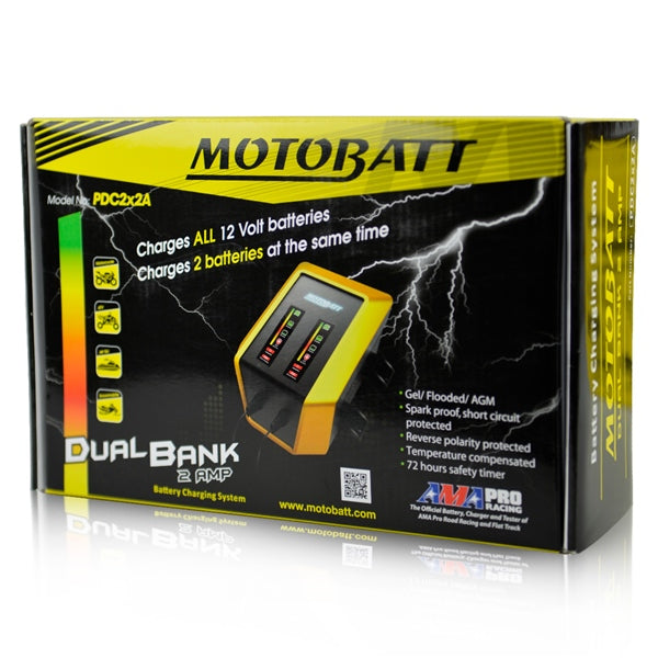 MOTOBATT BATTERY CHARGER 2 BANK (PDC2x2A) - Driven Powersports