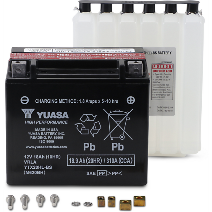 YUASA YTX20HL-BS HI-PERF W/ACID PACK Front - Driven Powersports