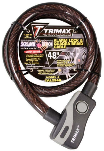 TRIMAX STEEL CABLE W/ALARM LOCK 48 X25MM (TAL2548) - Driven Powersports