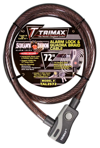 TRIMAX STEEL CABLE W/ALARM LOCK 72 X25MM (TAL2572) - Driven Powersports