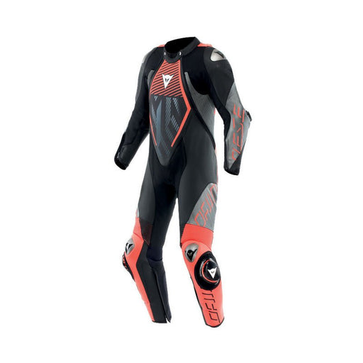 DAINESE AUDAX D - ZIP 1PC PERF. LEATHER SUIT BLACK/FLUO - RED/ANTHRACITE 60 - Driven Powersports Inc.805101970103915100002 - Z09 - 50