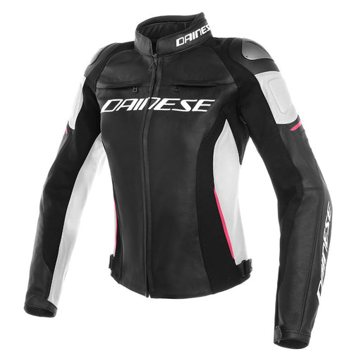 DAINESE RACING 3 LADY LEATHER JACKET - BLACK/WHITE/FUCHSIA (54) - Driven Powersports Inc.80526447694252533788-691-52