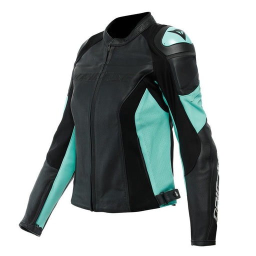 DAINESE RACING 4 LADY LEATHER JACKET PERF - BLACK/AQUA-GREEN (40) (2533849-26F-40) - Driven Powersports Inc.80510192975562533849-26F-40