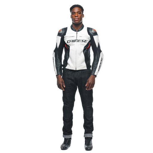 DAINESE RACING 4 LEATHER JACKET - WHITE/BLACK (52) (1533848 - 601 - 52) - Driven Powersports Inc.80510194689631533848 - 601 - 52