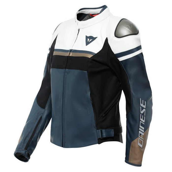 DAINESE RAPIDA LADY LEATHER JACKET - BLACK-IRIS/WHITE/TIBETAN-PLATINUM (46) (2533874-49G-46) - Driven Powersports Inc.80510194182652533874-49G-46