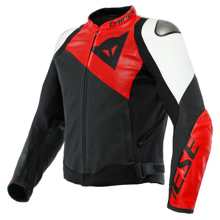 DAINESE SPORTIVA LEATHER JACKET PERF. - BLACK-MATTE/LAVA-RED/WHITE (46) (1533873-25A-46) - Driven Powersports Inc.80510194176571533873-25A-46