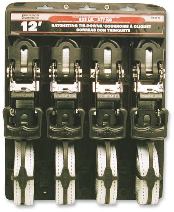 ERICKSON 1-1/4"X12' 2500LB RATCHET TIE-DOWN 4PK - Driven Powersports Inc.34411-ER