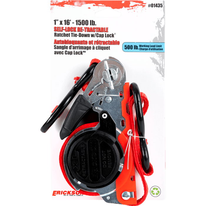 ERICKSON 1X16 1500LB SELF LOCK RETRACTABLE RATCHET STRAP LOCK HOOK - Driven Powersports Inc.01435