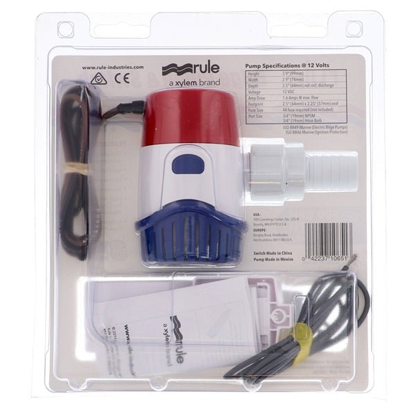 JABSCORULE 500 GPH STANDARD BILGE PUMP KIT WITH FLOAT SWITCH (25DA - 35A) - Driven Powersports Inc.04223710651325DA - 35A