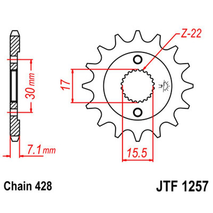 JT SPROCKETS SPROCKET FRONT 428 15T (JTF1257.15) - Driven Powersports Inc.824225200157JTF1257.15