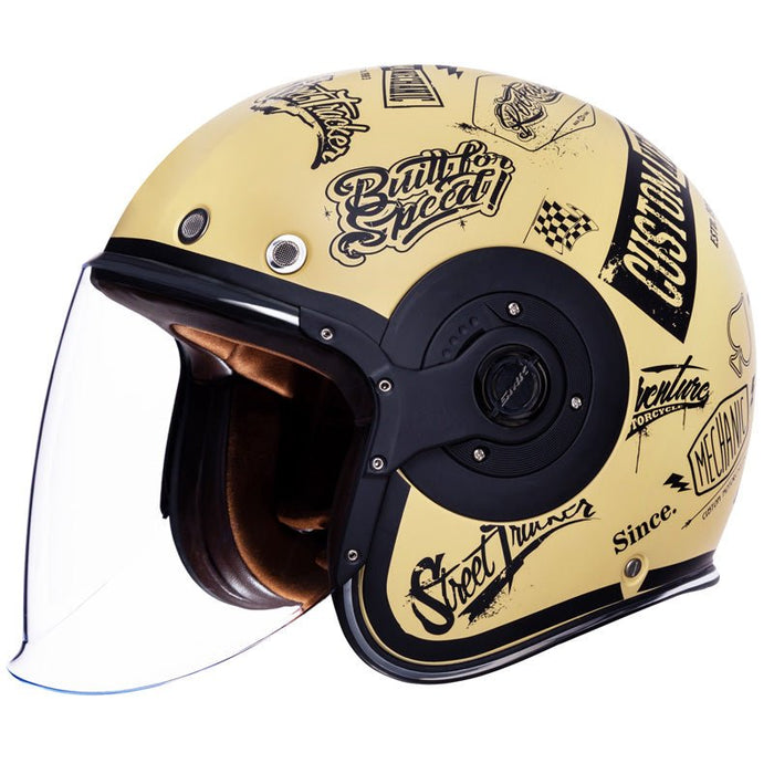 SMK HELMETS RETRO JET HELMET - TRACKER BEIGE/BLACK (MATTE) (L) - Driven Powersports Inc.89026134247041000031539